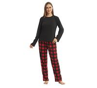 BEGIANT Ensemble Pyjama Femme Hiver en Polaire Doux Pyjama Chaud 2 Pièces Manches Longues à Carreaux Vêtement de Nuit Confortable pour Dormir Relaxation à la Maison,Rouge,Taille L