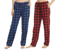 BEGIANT Lot de 1 ou 2 Pyjama Femme Hiver Pantalon de Nuit en Flanelle de Coton Doux à Carreaux avec Poches Vêtement Chaud Hiver Pyjama Long Femme Confortable,Carreaux Bleus + Carreaux Rouges,S