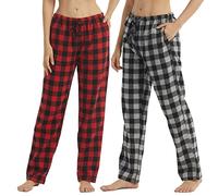BEGIANT Lot de 1 ou 2 Pyjama Femme Hiver Pantalon de Nuit en Flanelle de Coton Doux à Carreaux avec Poches Vêtement Chaud Hiver Pyjama Long Femme Confortable,Gris À Carreaux Noirs + Carreaux Rouges,S