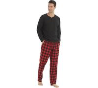 BEGIANT Pyjama Homme Hiver en Micropolaire Chaud Ensemble 2 Pièces Manches Longues Pantalon à Carreaux Ample Vêtement de Nuit Confortable et Idéal Cadeau,Noir +Rouge,XL