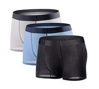 BEGIANT Unterhosen Männer 3er Pack Eisseide Unterwäsche Herren Sexy Weiche und Bequeme Boxershorts Nahtlos Atmungsaktiv,Noir+Bleu+Gris Clair,XL