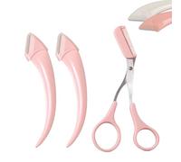 Beginner's Safety Eyebrow Razor,Stainless Steel Crescent Blade with Micro-Guard,Portable Crescent Eyebrow Makeup Trimmer, Easy Eyebrow Shaping Women Makeup Tools for Makeup Lover (2PCS-Pink)
