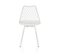 hjh LIVING Chaise à Coque avec Coussin, résistante aux intempéries BEGIO S Coque en Plastique, Pieds en Fer, Chaise d'intérieur et d'extérieur pour Jardin, terrasse ou Salle à Manger, Blanc