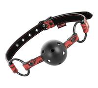 BEGME Bâillon Mâchoire BDSM, Rouge, Cuir Végétalien et Néoprène, D-229266, Longueur 65 cm, Diamètre Boule 4,5 cm, Avec Trous de Ventilation