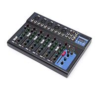 Begoniape Table de mixage audio 7 canaux, 48 V USB Bluetooth, compatible avec différents appareils égaliseur avec amplificateur de microphone, interface audio stéréo DJ
