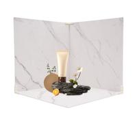 Begoniape Toile de fond pour 3 photos - Double face - Plateau de table - Marbre et fond blanc - Pour photos plates d'aliments, accessoires, cosmétiques - 60 x 60 cm