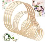 Begpoee 16 Pièces Cercle en Bois, Anneaux Attrape Rêve en Bois, Cerceaux Floral en Bambou, Pour Décoration de Couronne de Mariage, Attrape-Rêves et Travaux Manuels(4 Tailles, 10/15/20/26 cm)