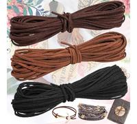 Begpoee 3 Pièces Cordon en Cuir, en Cuir Ficelle en Cuir, Cordon en Faux Daim, Cordons en Cuir Synthétique, 10 m x 3 mm, pour Les Bracelets, Colliers et Emballages Cadeaux DIY(3 Couleurs)