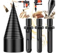 Begpoee Fendeur de Bois Conique, 42mm Fendeuse de Buches, Forets à Bois de Chauffage, Fendeur Conique, Bois Fendre pour La Coupe du Bois, Avec 3 Poignées de Perceuse, Pour Percer Le Bois(Noir)