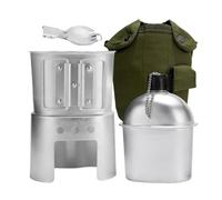BeGrit Bidon militaire 850 ml avec coque set de crevettes et scoop tasse pliables et grille 4 pièces kit casseroles camping tasse scout pour randonnée sac à dos