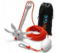 BeGrit Petite Ancre de Bateau 1,5kg kit Pliable Grappin Ancre avec Corde | Ancre en Acier Carbone pour Canoë Kayak Jet Ski Sup & Paddle Board Accessoire Bateau avec 10m de Ligne et Sac de Transport