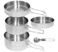 BeGrit Popote Camping 5pcs Kit Casserole Camping en acier inoxydable Popotes de Camping et Randonnées 2-3 Personnes Popote Bivouac Kit Cuisine Set Ustensiles et Casseroles pour la Randonnée la Cuisine