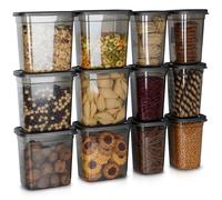 VILDE Lot de 12 boîtes de conservation hermétiques - Plastique durable - sans BPA - empilables - micro-ondes et lave-vaisselle