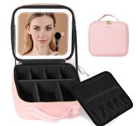 Behaesty Trousse de maquillage de voyage avec éclairage LED et miroir - 3 réglages de couleur - Boîte de maquillage pour femme - Rechargeable, rose, Morden