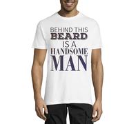 Behind This Beard is A Handsome Man Slogan Crew Neck Cotton Men's T-Shirt White, blanc, XL