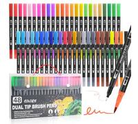 Behiruch 48 Couleurs Feutres Coloriage Adulte, Double Pointe Feutre Acrylique (Fine & Pinceau), Feutre Aquarelle avec Malette pour Dessin, Croquis, Coloriage, Manga et Calligraphie