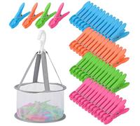 Behiruch 48 Pièces Pinces à Linge Multicolores en Plastique, Pince a Linge Solide, Pinces à Linge antidérapantes, Épingles à Linge Clip de Brise-Vent, Pinces Serviette Plage pour vêtements Chaussettes