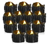 Behogan Bougies chauffe-plat LED noires : 12 pièces Bougies sans flamme à piles avec effet de larme, vacillant jaune chaud réaliste Bougies électriques pour la décoration de la maison d'Halloween