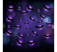 Behogan Décoration chauve-souris d'Halloween : 24 pièces PVC 3D chauve-souris décoration LED autocollants muraux autocollants muraux Halloween décoration lumineuse LED décoration intérieure et