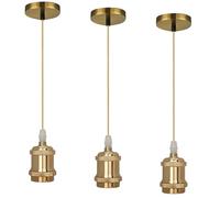 Behogan Douille Gold E27 : Lot de 3 suspensions vintage en aluminium avec anneau à vis, câble textile couleur or champagne de 1 m de long, pour cuisine, salle à manger ou salon.