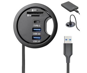 Behogan Hub USB : hub USB 3.0, Hub USB 3.0 SD TF, hub USB 3.0 avec 2 Type-A 3.0 et 1 Type-C 3.0, 60 mm Répartiteur de douille de bureau pour PC de bureau