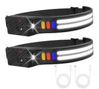 Behogan Lampe frontale LED rechargeable : lot de 2 lampes frontales LED ultra fines, avec 9 modes d'éclairage, 1500 mAh capteur intelligent, lampe frontale, lampe frontale Adventure Light, pour