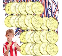 Behogan Lot de 100 médailles gagnantes en plastique doré pour enfants, médailles d'or pour enfants, médailles d'or pour enfants, médailles pour enfants pour journée sportive, fête d'anniversaire