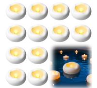 Behogan Lot de 12 bougies LED flottantes : 5,8 x 2,5 cm PP bougies chauffe-plat étanches électroniques sans flamme, bougies flottantes à piles, pour fête, célébration et centre de mariage