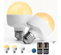 Behogan Lot de 2 ampoules LED rechargeables avec télécommande, E26, 3 couleurs, à intensité variable, avec socle magnétique, crochet et télécommande, fonction minuterie, 3000-6000 K