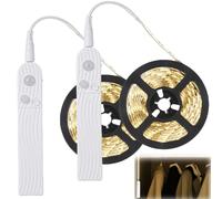 Behogan Lot de 2 bandes LED avec détecteur de mouvement - 2 m - Fonctionne avec piles - 3500 K - Blanc chaud - Pour chambre à coucher - Rechargeable par USB - Lumière à capteur LED