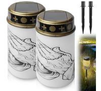 Behogan Lot de 2 lanternes funéraires solaires LED - Bougie funéraire LED - Bougie de cimetière d'extérieur étanche - Fonctionne à l'énergie solaire avec capteur de lumière - Bougie funéraire solaire