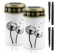 Behogan Lot de 2 lanternes funéraires solaires LED - Bougie funéraire LED - Fonctionne à l'énergie solaire avec capteur de lumière - Bougie funéraire solaire avec piquet - Bougie de cimetière