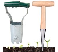Behogan Lot de 2 planteurs de bulbes, poids léger, en acier inoxydable, aide à la plantation avec une poignée en bois et plante à bulbes pour jardins