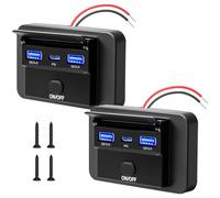 Behogan Lot de 2 prises de charge USB 72 W 12 V - Chargeur de voiture double QC3.0 + PD3.0 - Prise USB 12 V - Chargeur de voiture - Charge rapide avec interrupteur pour voiture camping-car bateau moto