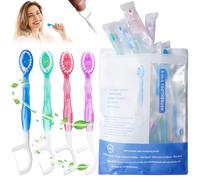 Behogan Lot de 26 mini brosses à dents de voyage, jetables, avec fil dentaire, 2 en 1, mini brosses à dents de voyage, pour les voyages, le camping, les voyages, les enfants, les adultes