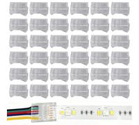 Behogan Lot de 30 connecteurs de bande LED à 6 broches - 12 mm - Transparents - Sans soudure - Câble de connexion 6 broches vers fil - Pour LED RGB-WW ou RVB + CCT de 12 mm