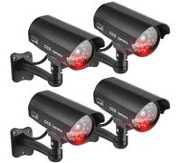 Behogan Lot de 4 caméras factice avec LED clignotantes rouges - Fixation murale factice - Pour mur et plafond - Pour intérieur et extérieur - Noir