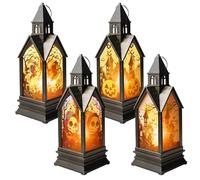Behogan Lot de 4 lanternes citrouilles décoratives d'Halloween : 17,5 cm de haut Lanterne à bougie décorative d'Halloween Bougies décoratives Sorcière Citrouille Bronze Veilleuses Photophores