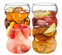Behogan Lot de 4 verres à bulles, 380 ml, verres à café, tasses à café en verre, verres à cocktail pour cappuccino, latte, thé glacé, américain glacé et lait (transparent)