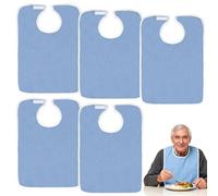 Behogan Lot de 5 bavoirs pour adultes : lot de 5 bavoirs en tissu éponge imperméables en polyester anti-salissure protection des vêtements unisexe avec boutons-pression, réutilisables, lavables pour