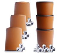 Behogan Lot de 6 gobelets à dés, en cuir synthétique, 6 gobelets à coudre, 36 dés (16 mm), en cuir PU, doublés de feutre, pour jeux de dés de bar