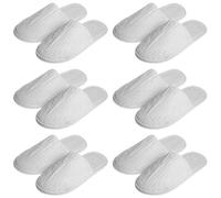 Behogan Lot de 6 paires de pantoufles d'hôtel : taille universelle 28,5 x 11,5 cm Pantoufles en tissu éponge avec fermeture lavable antidérapant en polaire corail pour spa, fête, invités, hôtel (blanc