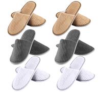 Behogan Lot de 6 paires de pantoufles d'hôtel : taille universelle 28,5 x 11,5 cm Pantoufles en tissu éponge avec fermés, lavables, antidérapantes, non tissées corail, orteils pour hôtel, voyage