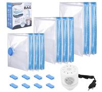 Behogan Lot de 8 sacs sous vide pour vêtements avec pompe à air électrique, 2 jumbo, 3 grands, 3 moyens - Sacs de compression sous vide réutilisables pour oreillers, voyage, linge de lit, sacs de