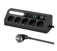 Behogan Multiprise d'angle : multiprise 5 prises avec 2 USB A et 2 Type-C, multiprise d'angle avec interrupteur, rallonge de 2 m pour bureau, coins - Noir