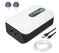 Behogan Pompe à air d'aquarium - 3 W - Rechargeable - Avec double sortie - Pompe à oxygène silencieuse pour aquarium - Débit réglable - Pour la pêche en plein air et les pannes de courant