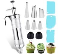 Behogan Seringue à garnir en acier inoxydable : lot de 12 seringues à gâteau seringue à garnir seringue de décoration de dessert, ensemble de douilles réutilisables, pour cupcakes, gâteaux, biscuits