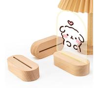 Behogan Socle lumineux LED en bois : 3 pièces ovale en bois LED Base d'affichage Base en bois éclairée par USB Support d'affichage en verre acrylique, pour décoration de salon DIY Plaque acrylique en