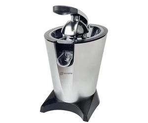 BEHOME Presse-agrumes électrique professionnel 2 litres | Presse-agrumes à levier avec bras et bec verseur | 2 cônes en acier inoxydable pour l'orange et le citron et filtre interne, noir et argenté