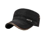 behone Cap Dessus Plat, Coton Casquette de Baseball, Classic Plain Vintage Armée Militaire Cadet Style Coton Cap Hat, Ajustable Boucle en Metal Casquettes Classique, Noir